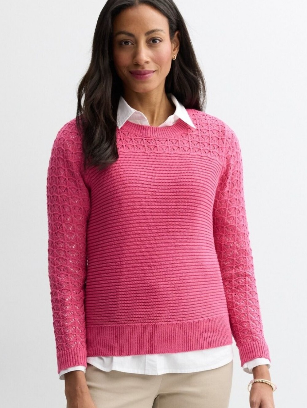 Croft & Barrow Pointelle Yoke Textured Pullover Sweater New With Tags